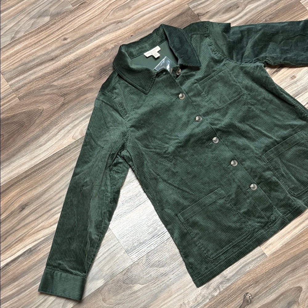 Appleseeds Jacket Womans M Petites Green Corduroy Casual Shacket Button Up NWT - Picture 2 of 10